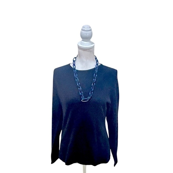 J crew teal resin oval link & tie black ribbon Necklace marked - Picture 3 of 7